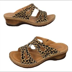 Josef Seibel Leopard Leather Platform Clog Sandals